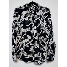 Talbots Safari Chic Button-Up Top Size Medium Jungle Leopard Classic Resortwear