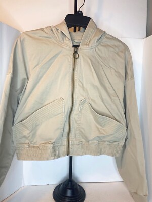 Hollister Cropped Hooded Jacket Tan Beige Size Large Lightweight