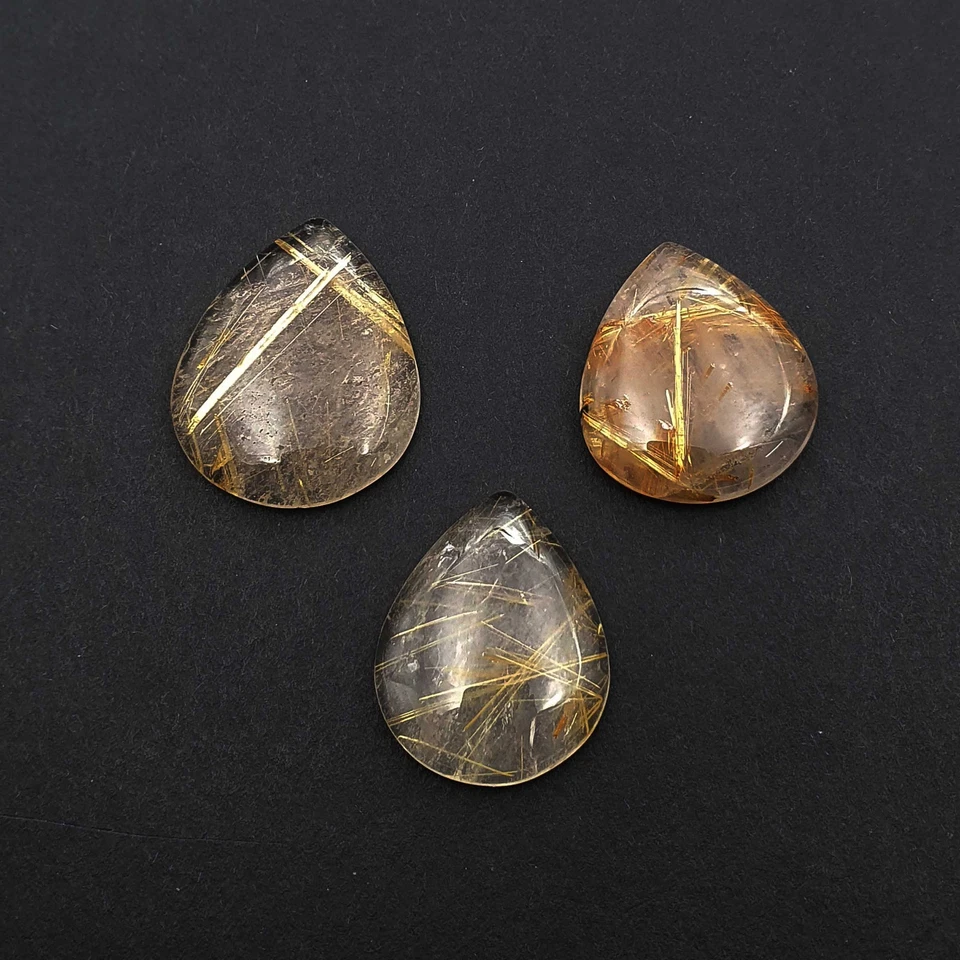 Natural Golden Rutile Quartz Pear Cabochon 21*26-23*29 MM 77 CT 3 Pcs - Image 3 of 4