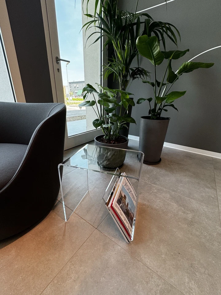 Tavolino Portariviste In Plexiglass Trasparente Comodino Sala Camera 40x33x40H - Immagine 3 di 3