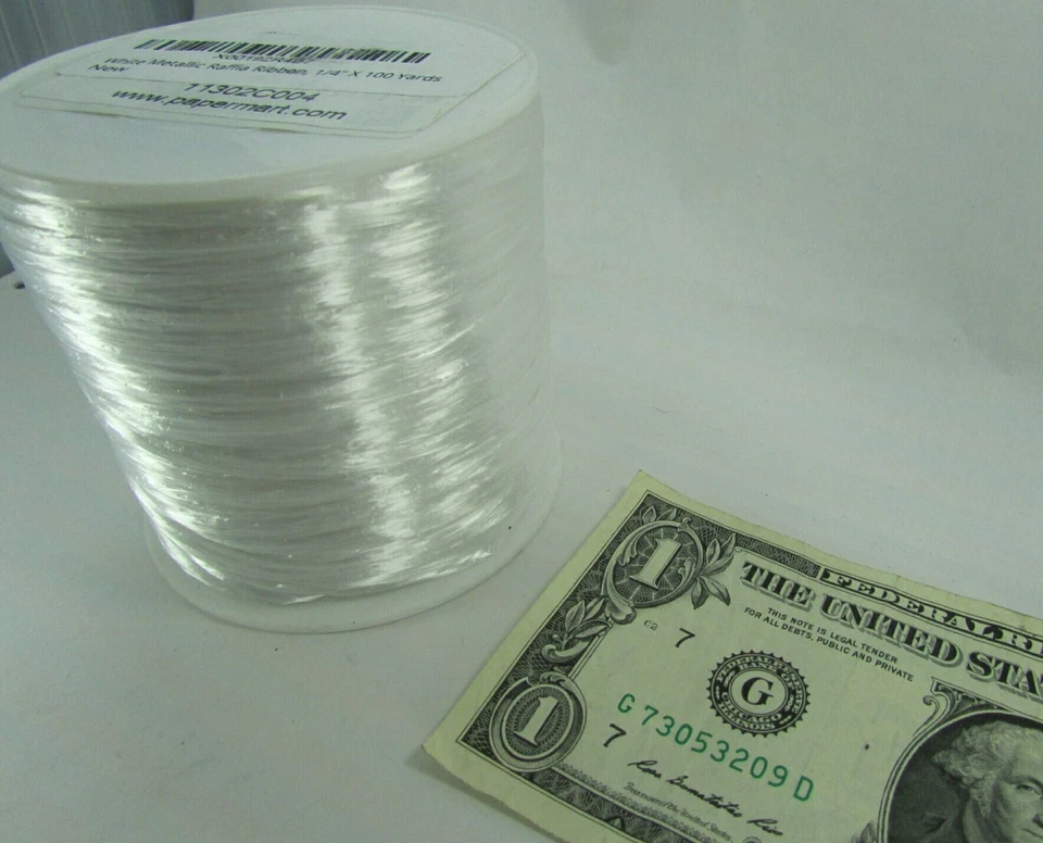 100 Yard Spools White Metallic Raffia Ribbon Bows Party Decoration Gift Wrapping - Image 3 of 4