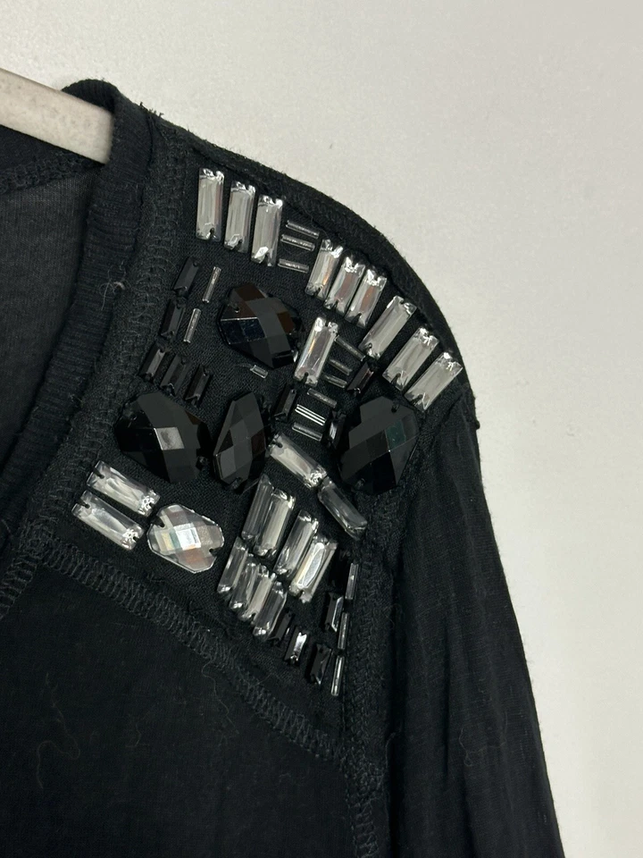 Melissa McCarthy Seven7 Manga Larga Joya Hombro Top Dobladillo Transparente Negro Fluido M Foto 4 de 4