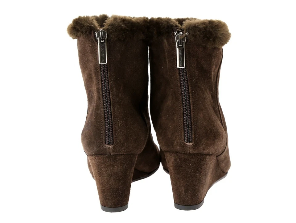 Aquatalia Jinx Mujer Marrón Oscuro Gamuza Piel Cremallera Trasera Cuña Botines Talla 10 Foto 4 de 4