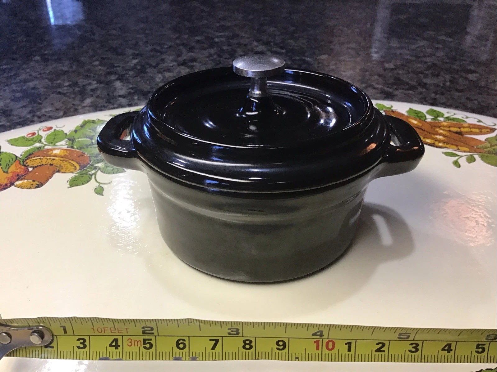 Miniature Enameled Cast Iron Black Dutch Oven Cookware Ramekin Baker 4” MINT