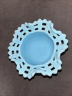 Vintage Fenton Glass Powder Blue Satin Basket Weave Bowl Pre Owned
