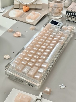 KiiBOOM Phantom 64 Clear Crystal Acrylic Keyboard + custom Peach Pink Keycaps