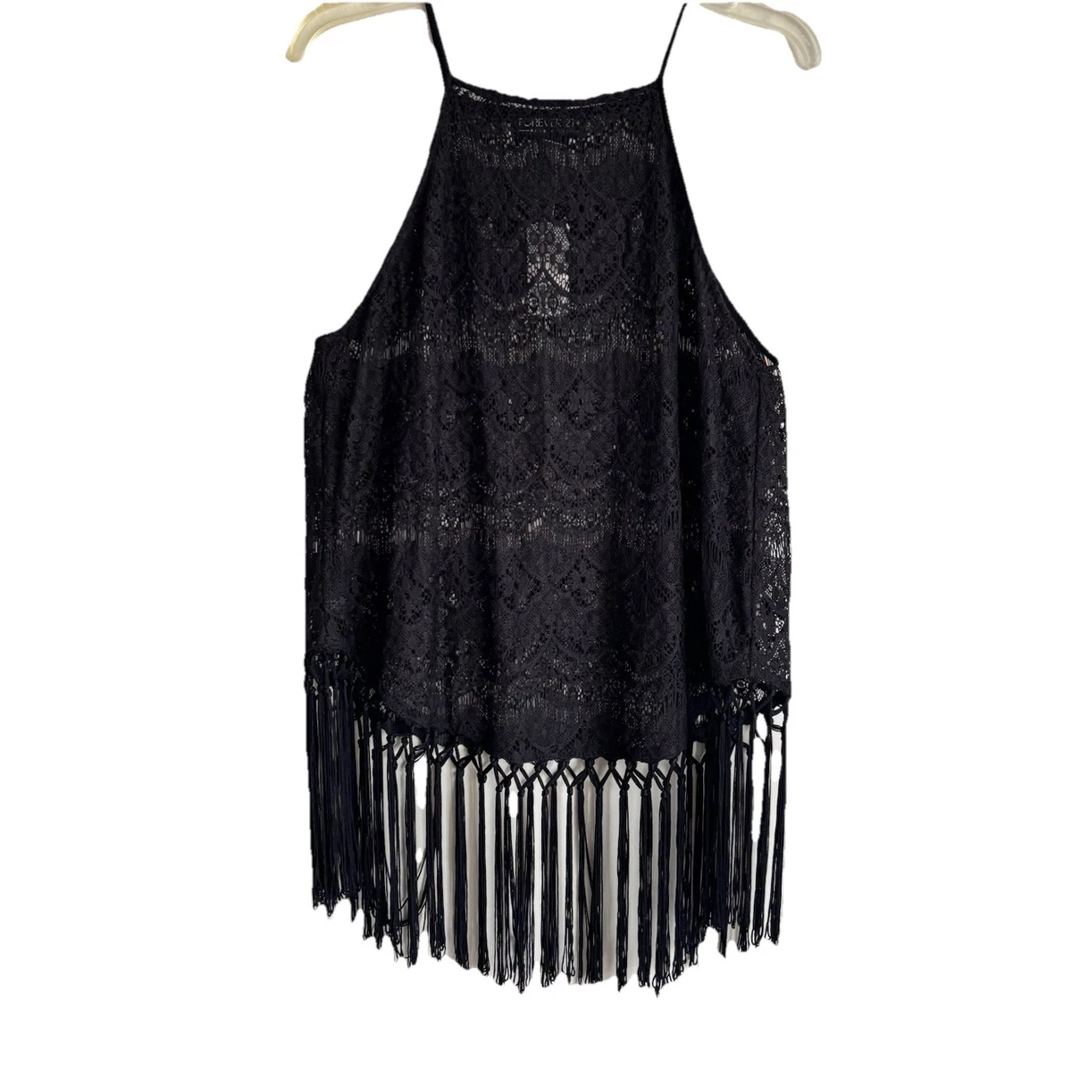 Top Femme Forever 21 - Rose Blush Avec Dentelle Noire - Taille S - Dos Nu Sans Manches - Occasion Très Bon état