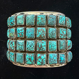 A. Francisco Signed Sterling 40 Silver Square sawtooth bezel turquoise cuff 143g