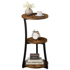 Side Table, 11.8" 3-Tier Round End Table for Spaces, Vintage Small Rustic Brown