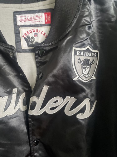 LV LA Oakland Raiders Mens Mitchell Ness Satin Button Up Jacket 3XL NFL Starter - Picture 2 of 7