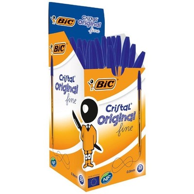 BIC Cristal Original Ballpoint Pens Fine Blue 50 Pack