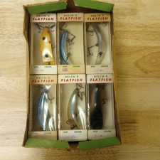 6 VINTAGE HELIN'S U20 T4 Flatfish Lure Plug + Box Display NOS