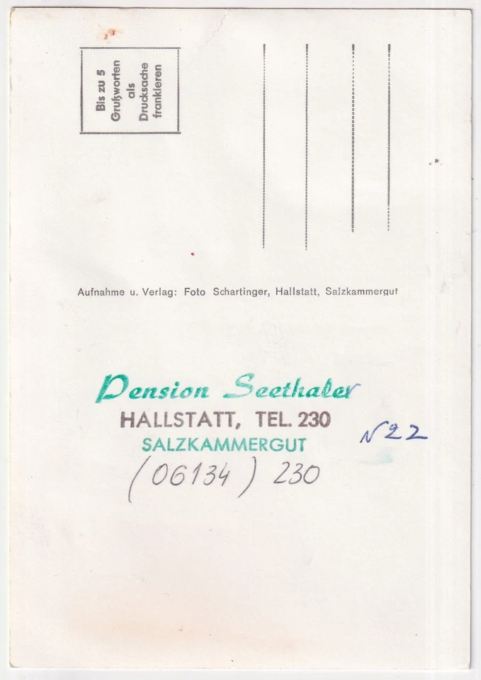 Ak   HALLSTATT / Salzkammergut      Pension  " SEETHALER "   um  1950 - Bild 2 von 2