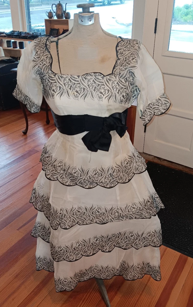 designer vintage dresses Unique Vintage Plus Size Blue & White Chevron Eyelet Swing Dress main image 0