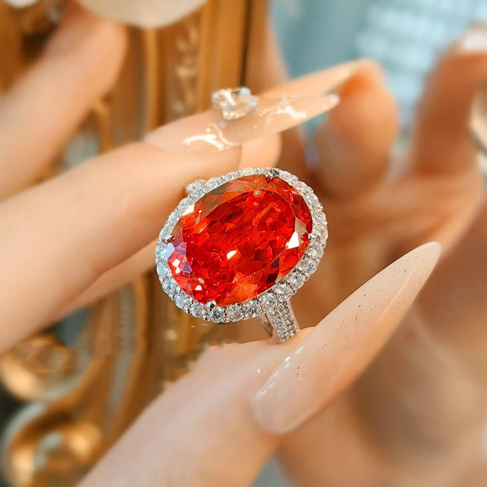 Novos anéis femininos de prata luxo granada vermelha corte flor gelo alto carbono fanta pedras preciosas - Imagem 4 de 4