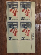 Scott #1249 Register & Vote - US Block Of 4 - MLH -1964