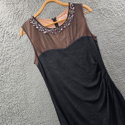Diana Ferrari Womens Bodycon Midi Dress Size 12 Black Brown Stretch Knit Sequins - Picture 2 of 13
