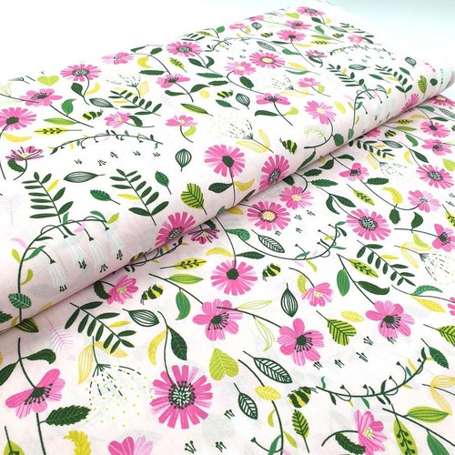 Pink wildflowers 60" 100% cotton floral fabric - Picture 2 of 4