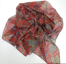Accessory Street Paisley Rust Blue Maroon Sheer Womens Scarf 61" x 14.75"