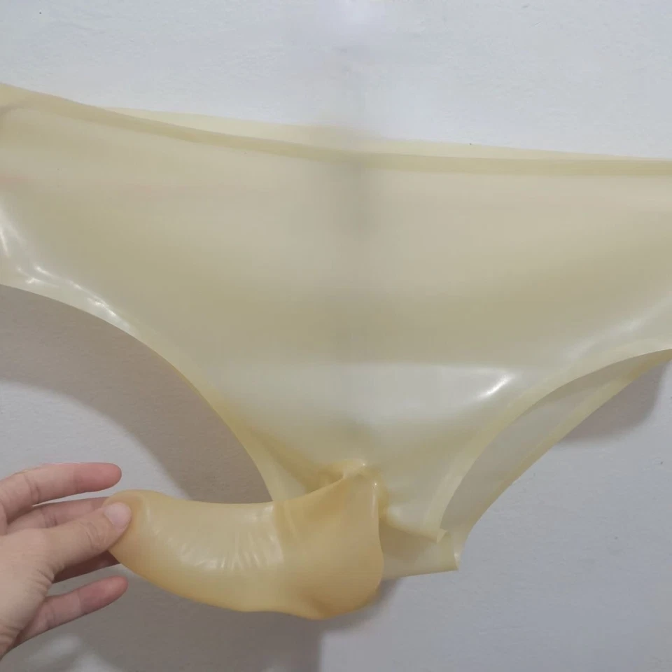 Calzoncillos cortos masculinos de goma látex transparente 17 cm funda condón ropa interior fetiche Foto 2 de 4