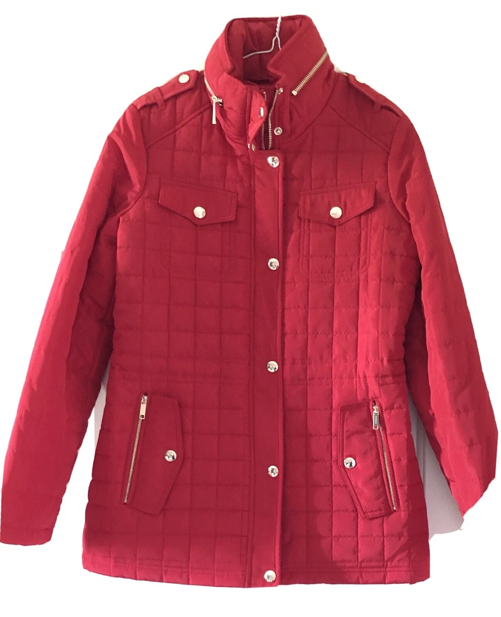 MICHAEL KORS Women Jacket Coat Hidden Hood Chilli Red Size S