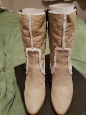 【ほぼ新品】GUCCI ラバー ムートンブーツ　サイズ7 GUCCI Saint Moritz Knee High Boots / グッチ ムートンブーツ 牛革