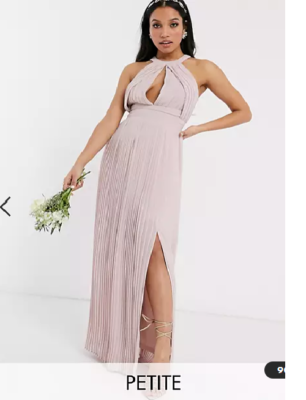 tfnc petite bridesmaid dresses TFNC Petite Bridesmaids asymmetric maxi dress with drape back in dusky blue