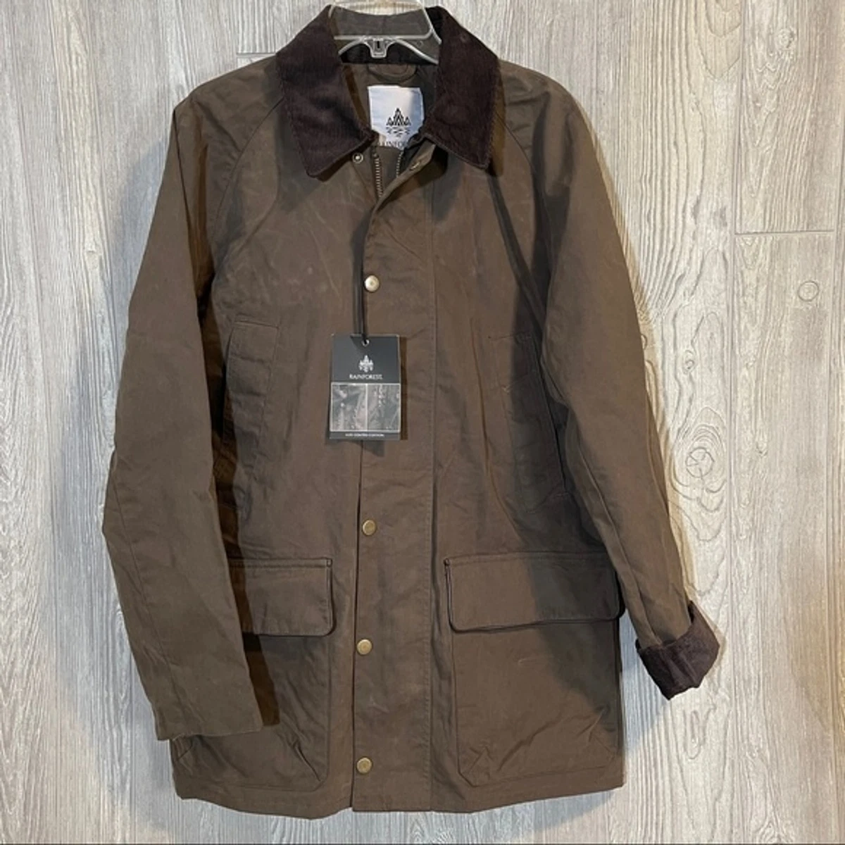 Rainforest Mens Lux Coated Cotton Barn Coat Plaid Lined Portabella Brown Size M