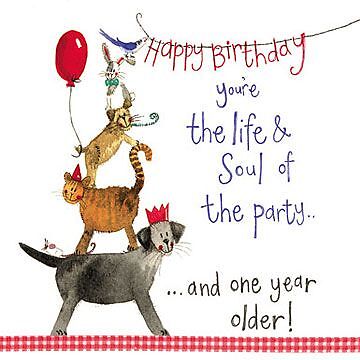 Birthday Card - Life & Soul Dog Cat - Sparkle - Alex Clark Quality NEW