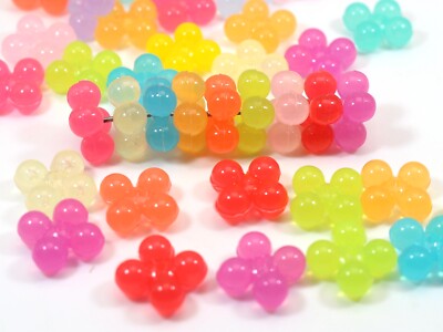 200 Mixed Jelly Color Acrylic Beaded Snowflake Beads 11mm Spacer DIY Bracelet