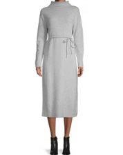 Vince ITALIAN Wool Cashmere Midi Dress Funnel Neck Grey M;NWT