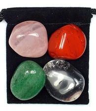 HEART PROTECTOR Tumbled Crystal Healing Set  = 4 Stones + Pouch + Description