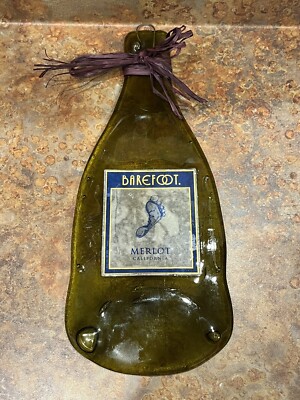 Unique Wine Bottle Shaped Transparent Green Glass Barefoot Tray Wall Art