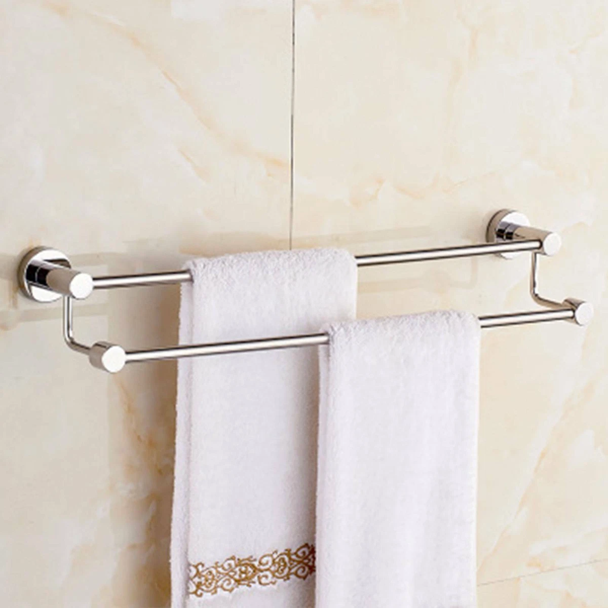 60CM 2 Rod Towel Rail Rack Storage Holder Wall Mounted Bathroom Stable  Shelf | eBay