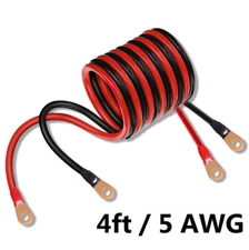 Power Cables 5 Gauge Wire Solar Marine Battery Inverter Connect 4 feet 1.2m Home