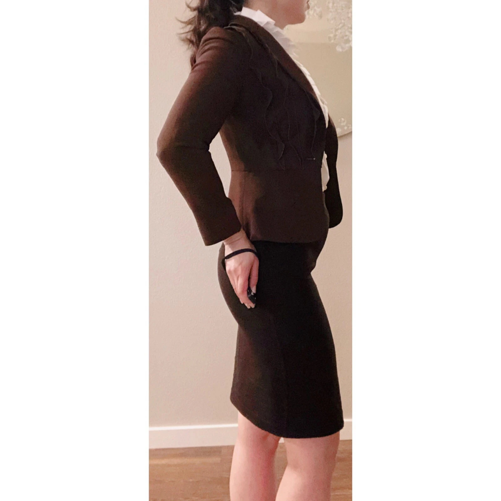 Blazer Valentino Roma marrone cioccolato corpetto con volant aderente TG 4