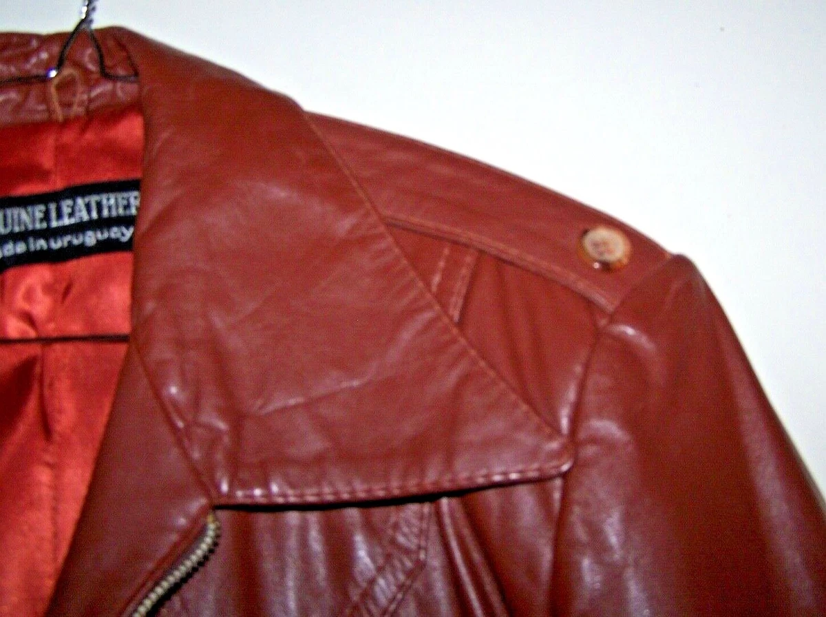 Vintage GENUINE LEATHER JACKET - Medium Brown - Made in Uruguay - EUC!