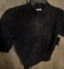 NWT WOMENS ARDENE BLACK SHORT SLEEVE SOFT FURRY DRESSY SHIRT SIZE SM $$$