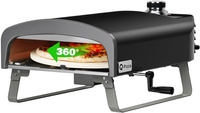 Portable Propane Pizza Oven with Manual Rotating Stone, Tabletop Gas Stove for O