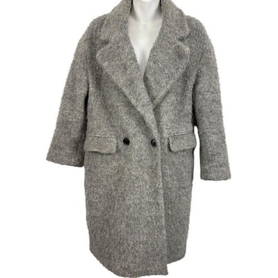 Zara Basic Outerwear Double Breasted Dressy Winter Coat Trench Gray Fuzzy Wool S