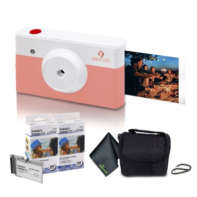 Minolta Instapix Print Camera with Printer (Coral Pink), Camera Bag, Diginerds