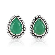 Natural Emerald Tear Drop STERLING Silver Earrings - .5" Length