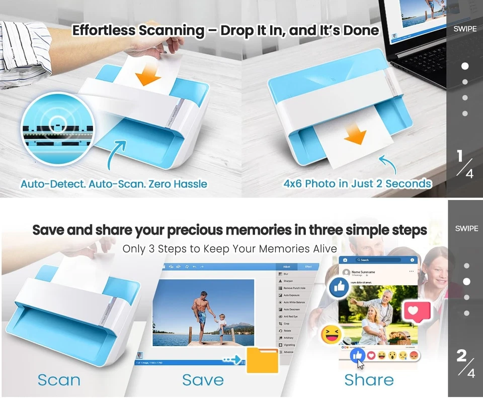 Photo Scanner ePhoto Z300, Scans 4x6 inch Photos in 2 Seconds, Auto crop and ... - Image 2 of 4