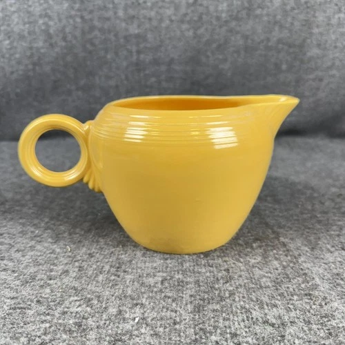 Vintage Fiesta Yellow Ceramic Ring Handle Creamer Pitcher Made USA Art Deco