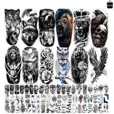 82 Sheets Temporary Tattoos Stickers, Fake Body Arm Chest Shoulder Tattoos fo...
