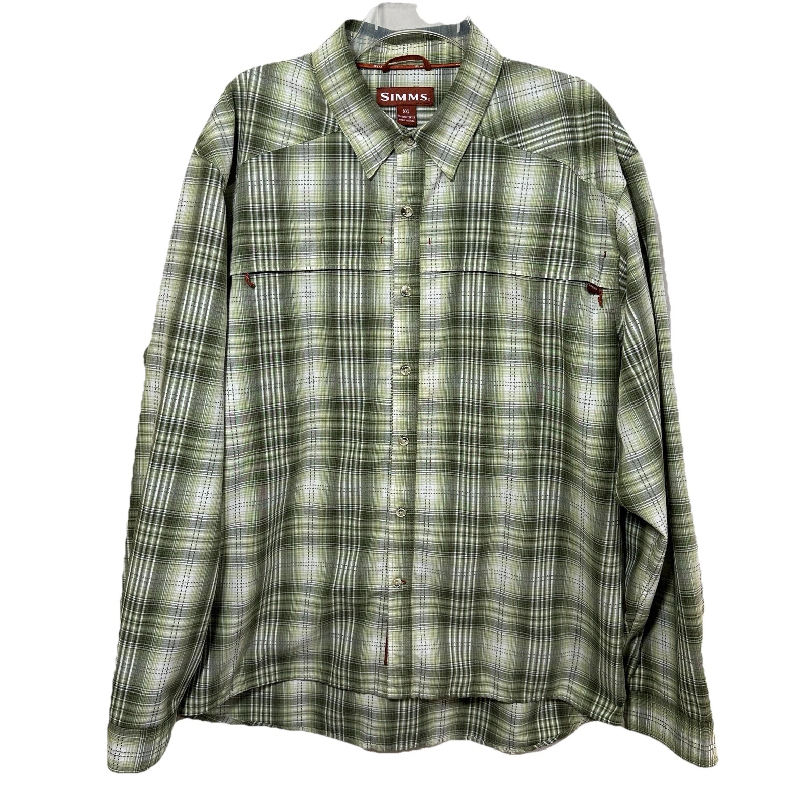 Simms Men's XXL Long Sleeve Button Shirt Zippered Pockets 2XL Outdoor Gorpcore
