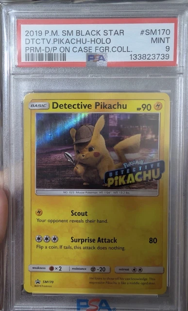 2019 POKEMON SM BLACK STAR PROMO #SM170 DETECTIVE PIKACHU-HOLO PSA 9