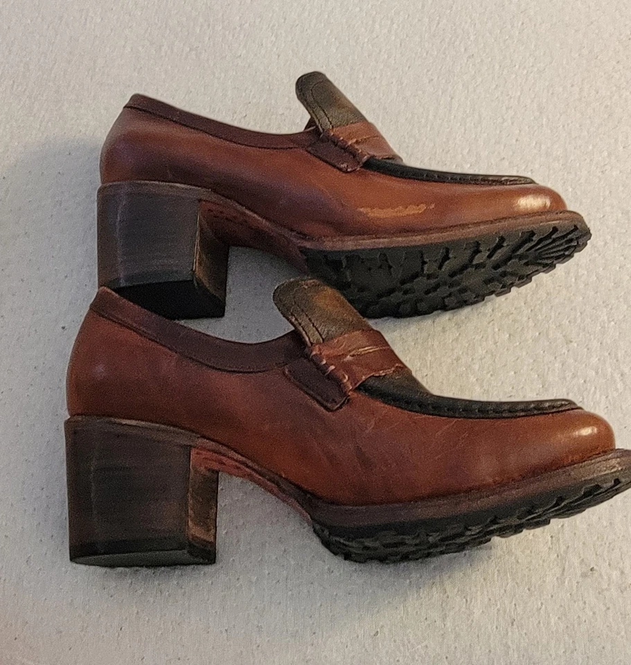 Mocasines Freebird Steven Bristol 9 Cuero Marrón Tacón Grueso Envejecido *defectos Foto 3 de 4