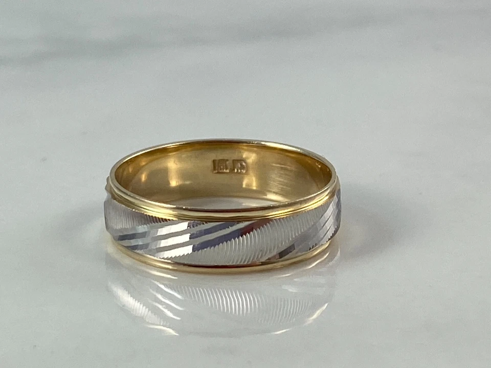 14K Gold Wedding Band Ring White Yellow Comfort Fit 6MM Laser Cut Unisex 5-13 - Image 2 of 4