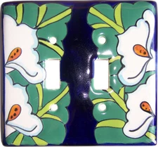 TalaMex Mexican Ceramic Wall Plate Lily Double Switch Plate
